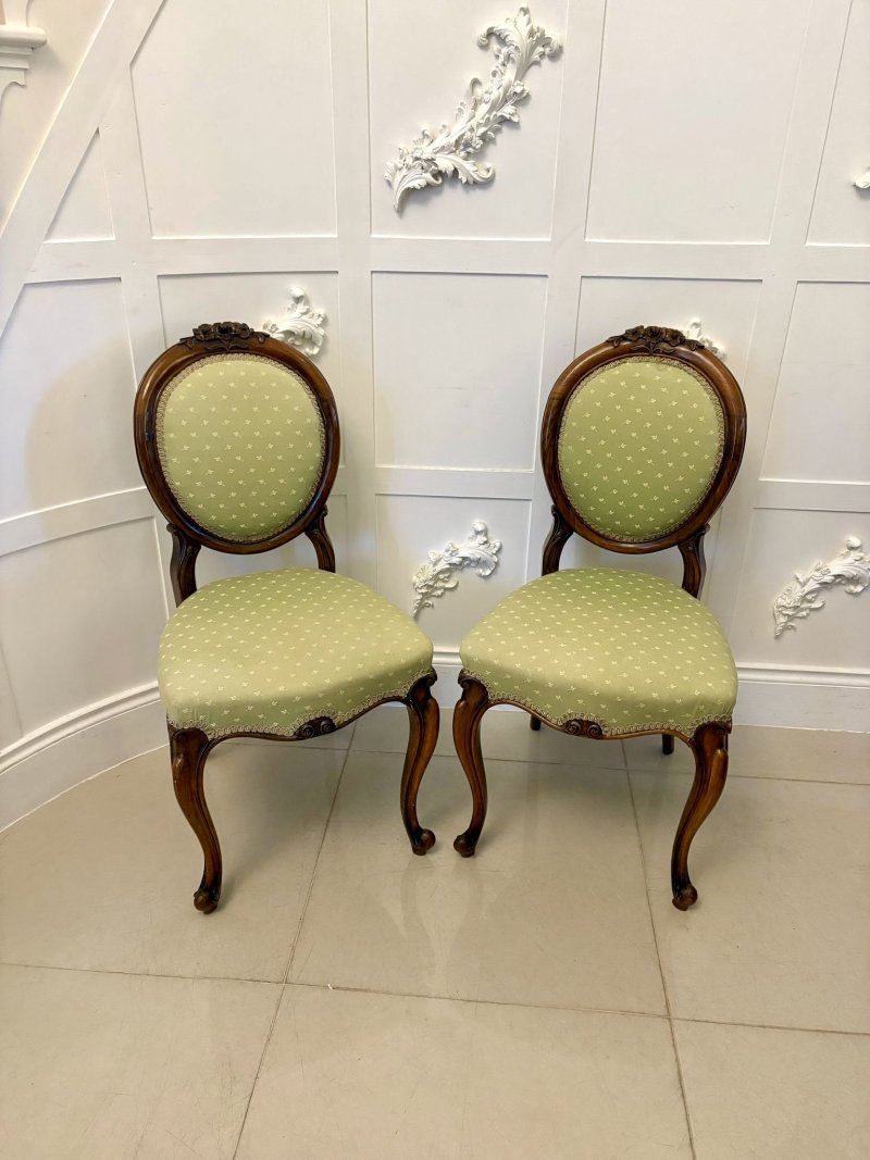 Pair of Antique Victorian Quality Carved Walnut Side Chairs